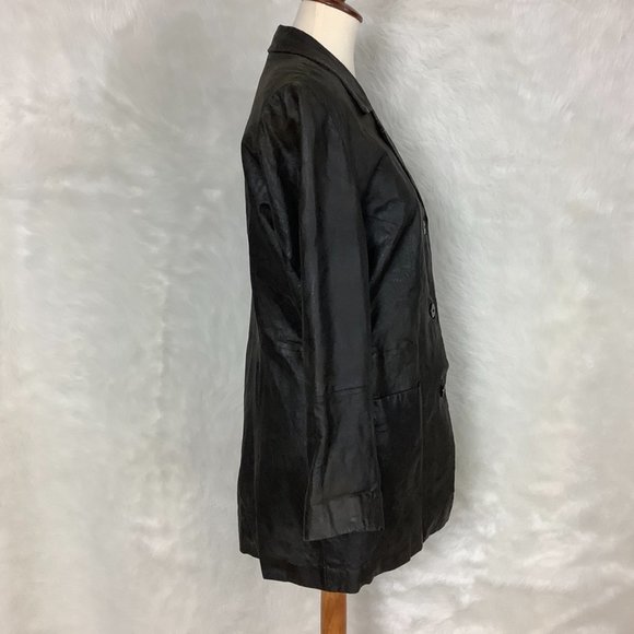 Vintage 90s Brown Snake Embossed Long Leather Coat 8 - Picture 5 of 11